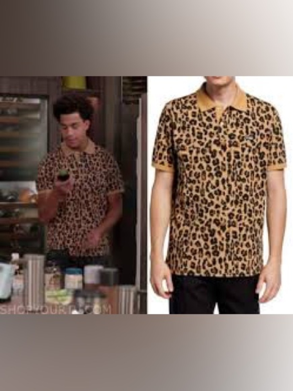 Men's Leopard Print Ovadia Polo Shirt - Tan
